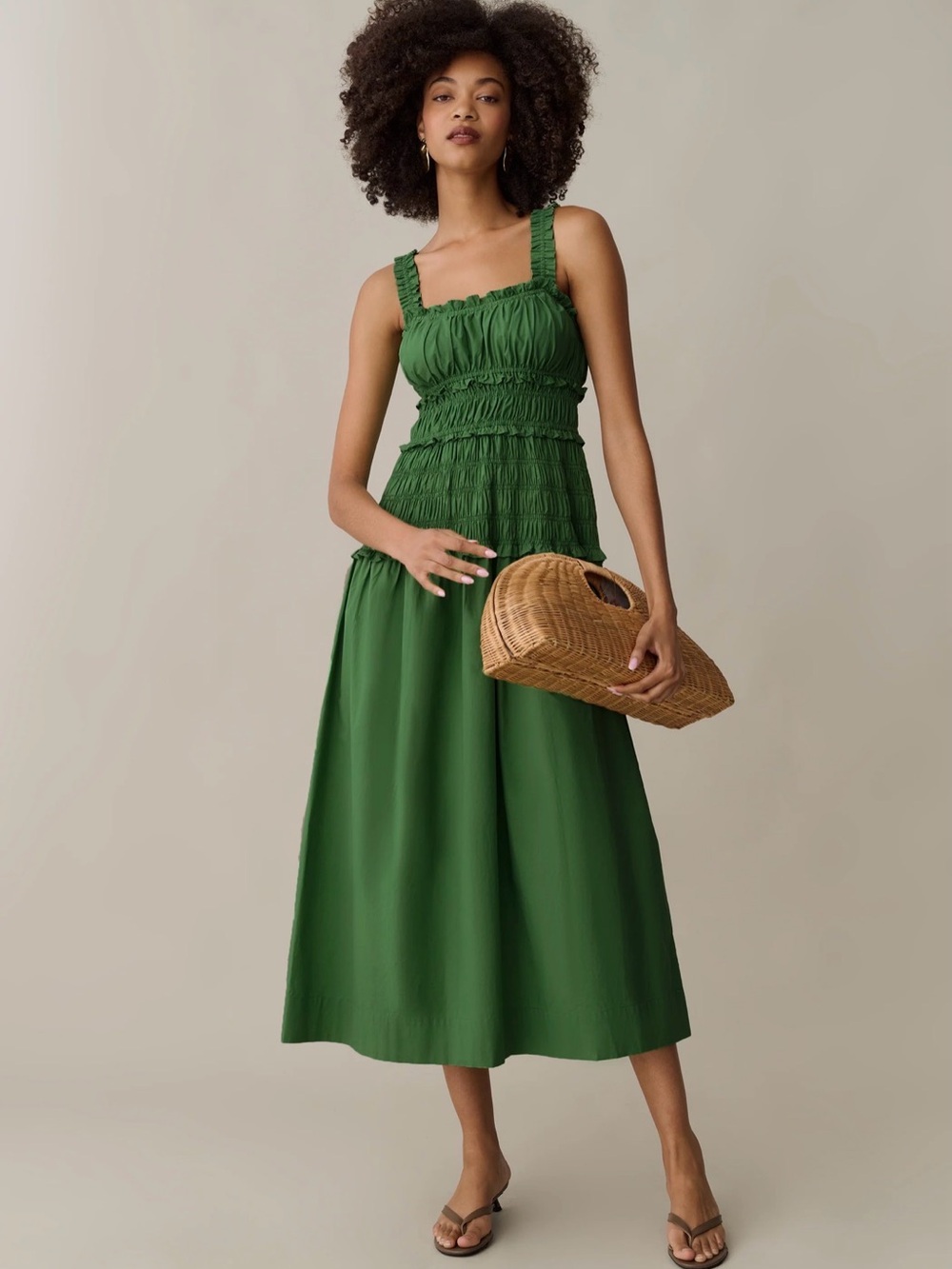 Green Smocked Midi Dress - Women